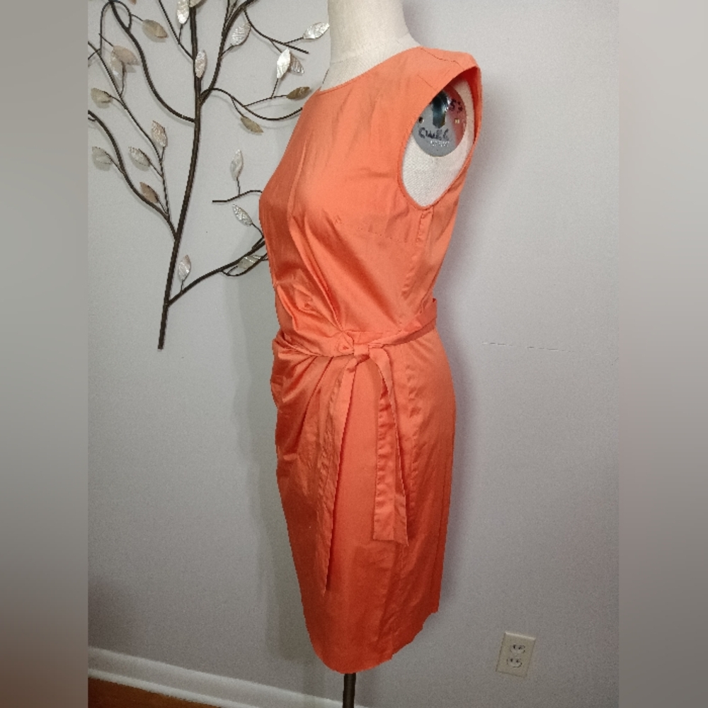 ✨ Lovely! ANN TAYLOR Orange Sleeveless Cotton Miracle Dress Wrap Waist Sz 6 - Picture 7 of 10
